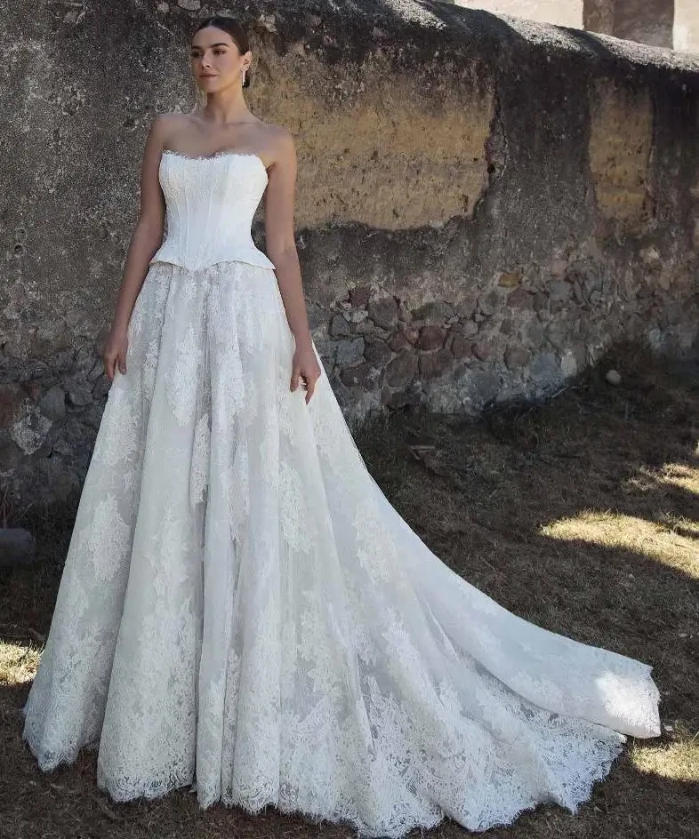 Aline Lace Ballgown Wedding Dress with a Satin Corset Bodice