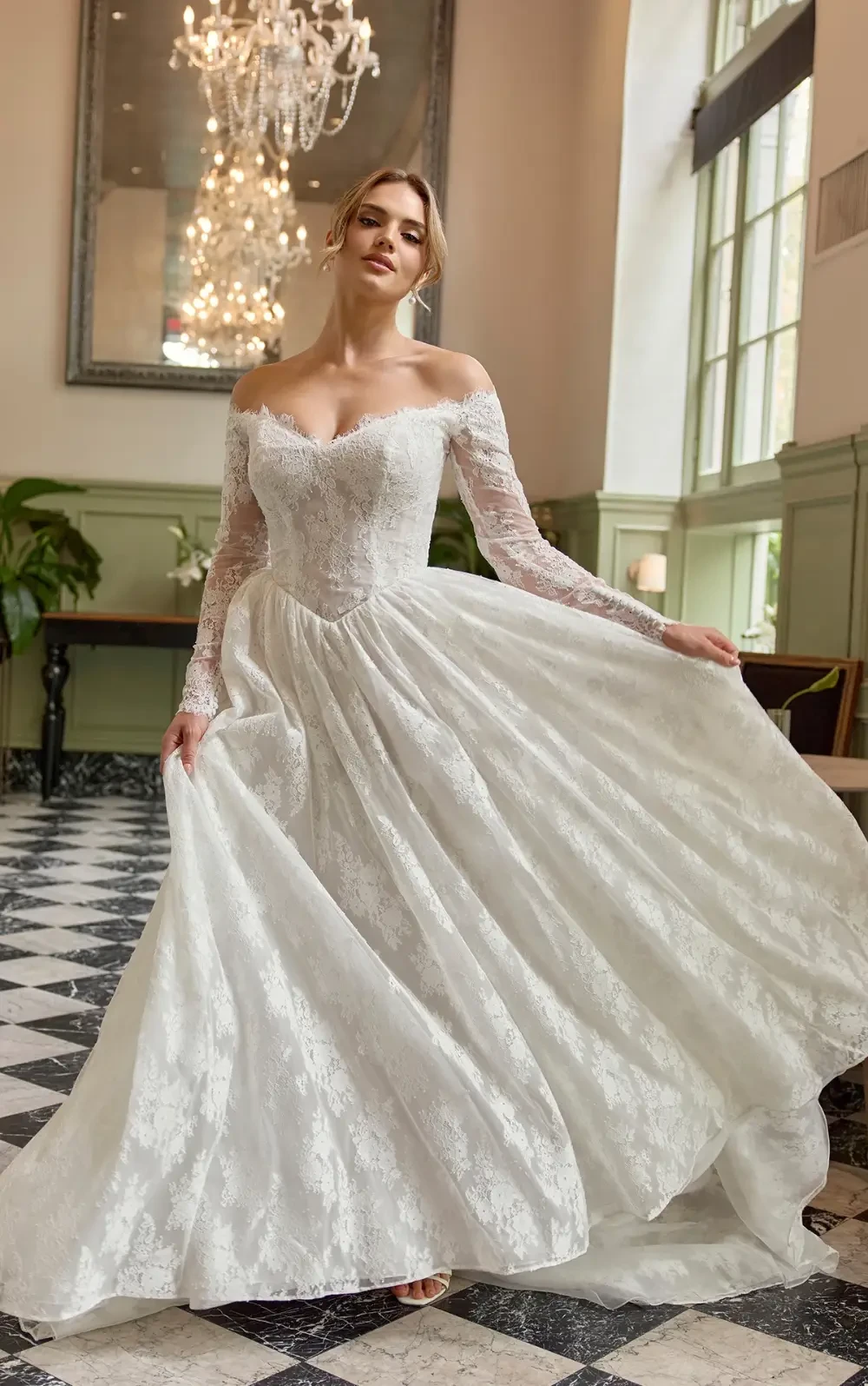 Aline Lace Ballgown Wedding Dress with a Basque Waist