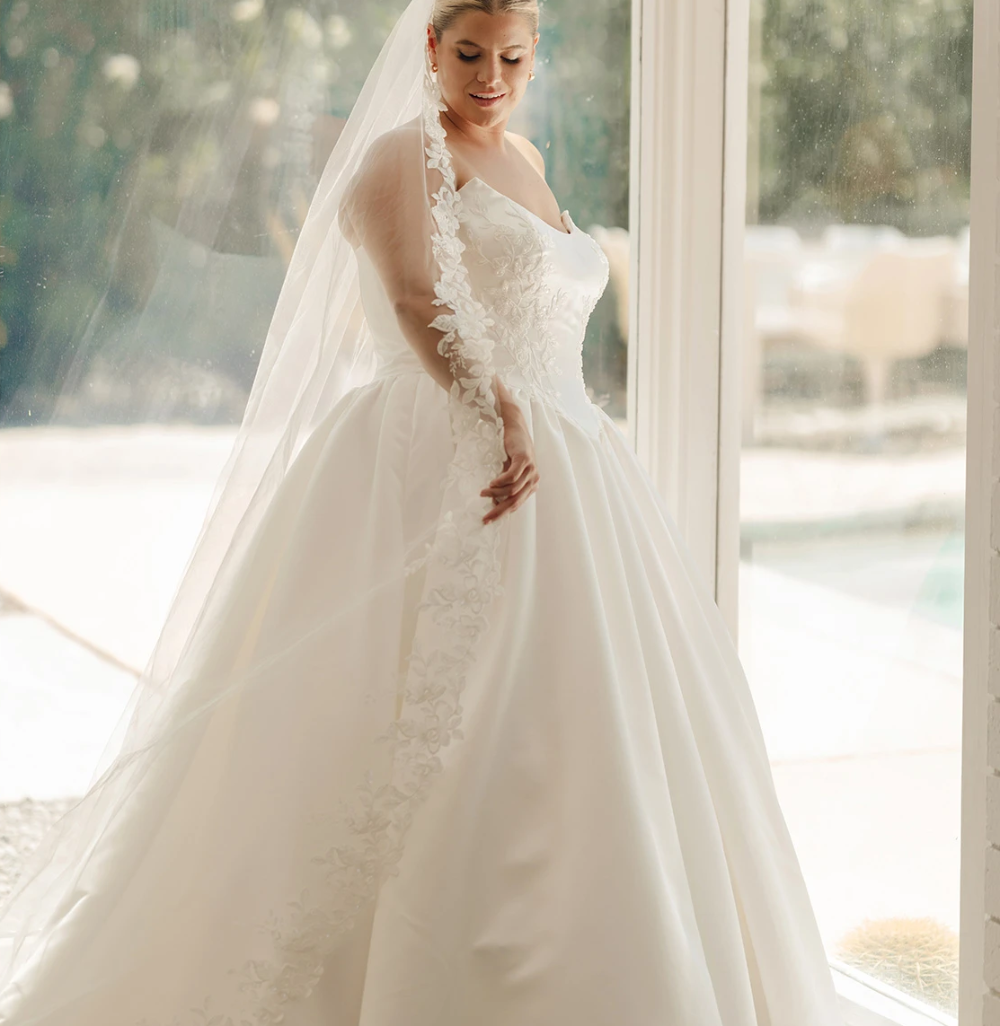 Plus Size Satin Wedding Dress with Basque Waist