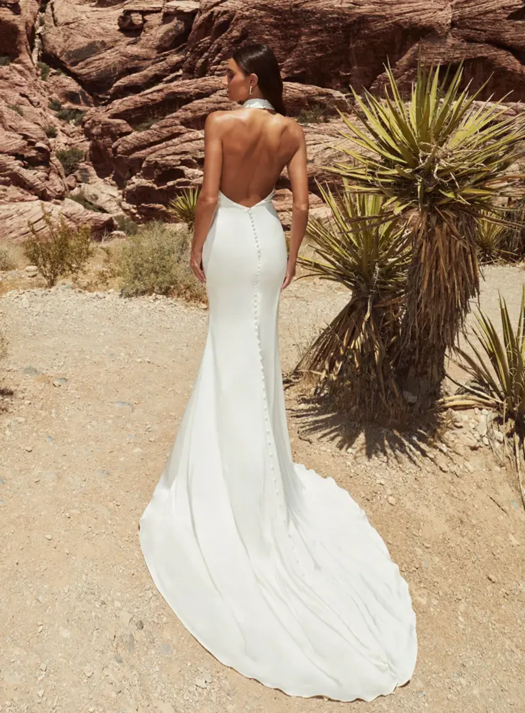 High Neck Halter Wedding Dress with Open Back and Satin Design