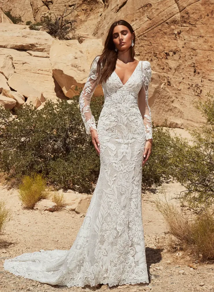 knee length dresses for ladies Bohemian White Lace Long Sleeve Beach Wedding Dress, SW402 main image 0