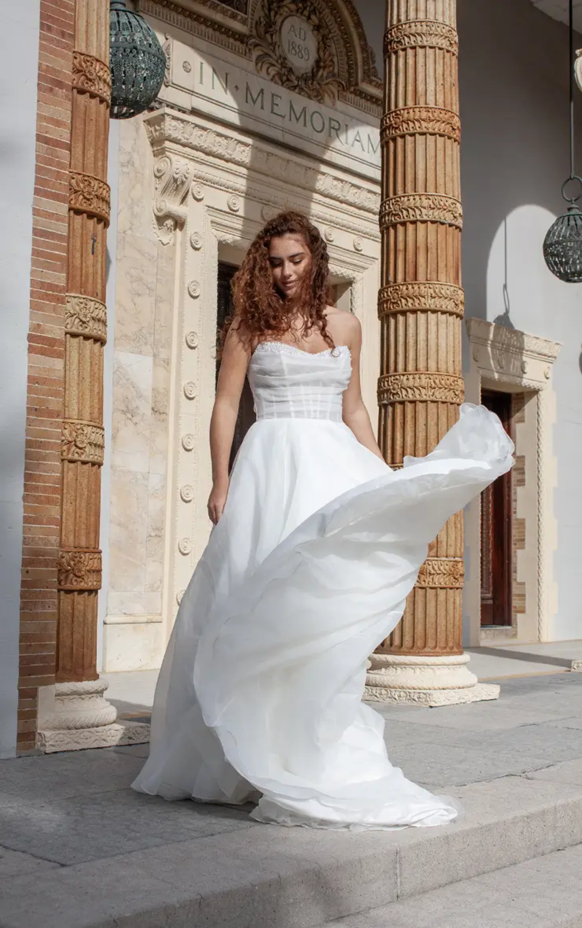 chic strapless organza a-line wedding dress with pearl accents Strapless A-Line Organza Wedding Dress – HAREM's Brides main image 1