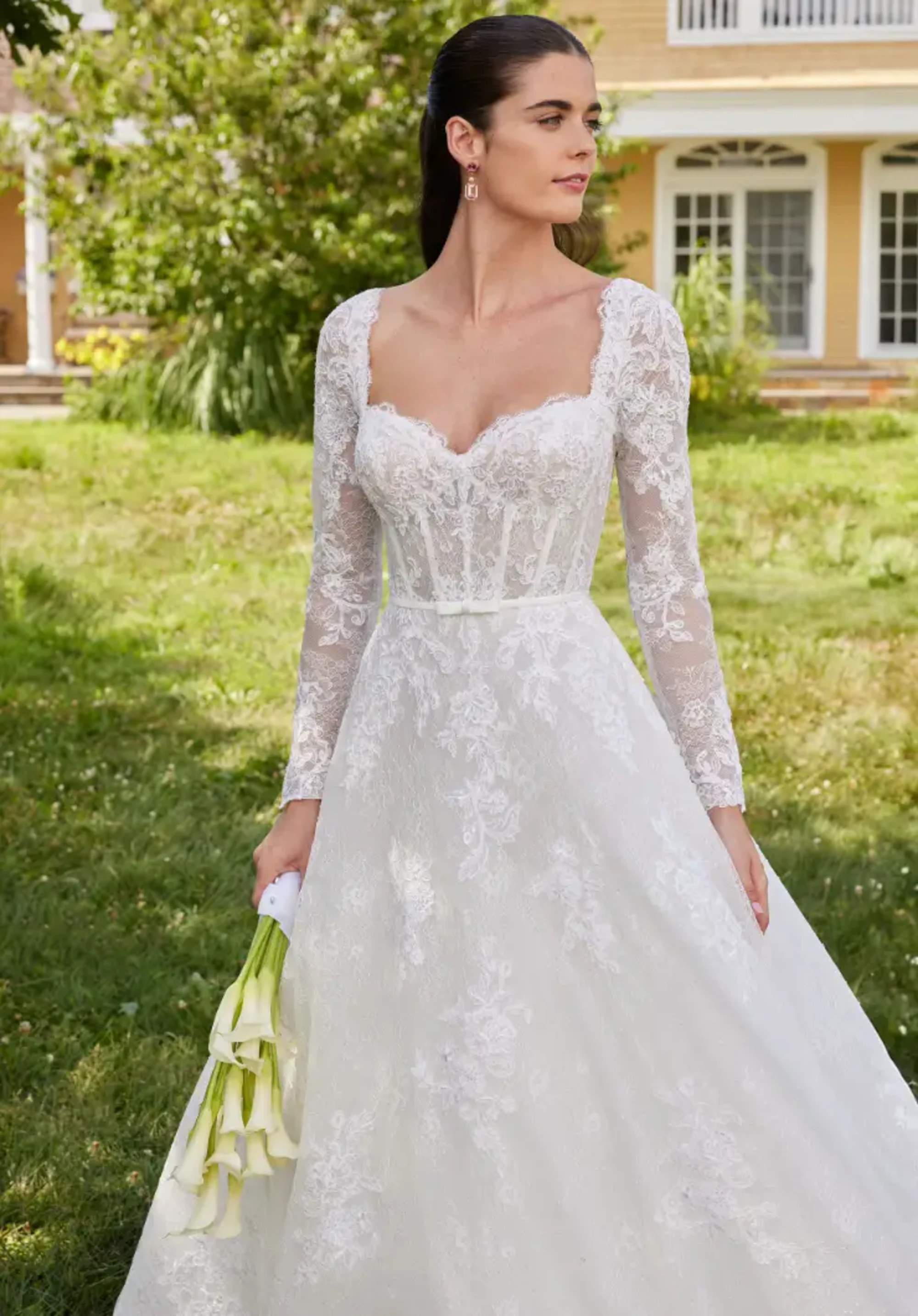lace up dress side Beloved by Casablanca Bridal BL430 Delta Wedding Dress Fit And Flare V-Neck Lace Sequin Sheer Mesh Side Cut Outs Train Wedding Dress 28 / N/I main image 1