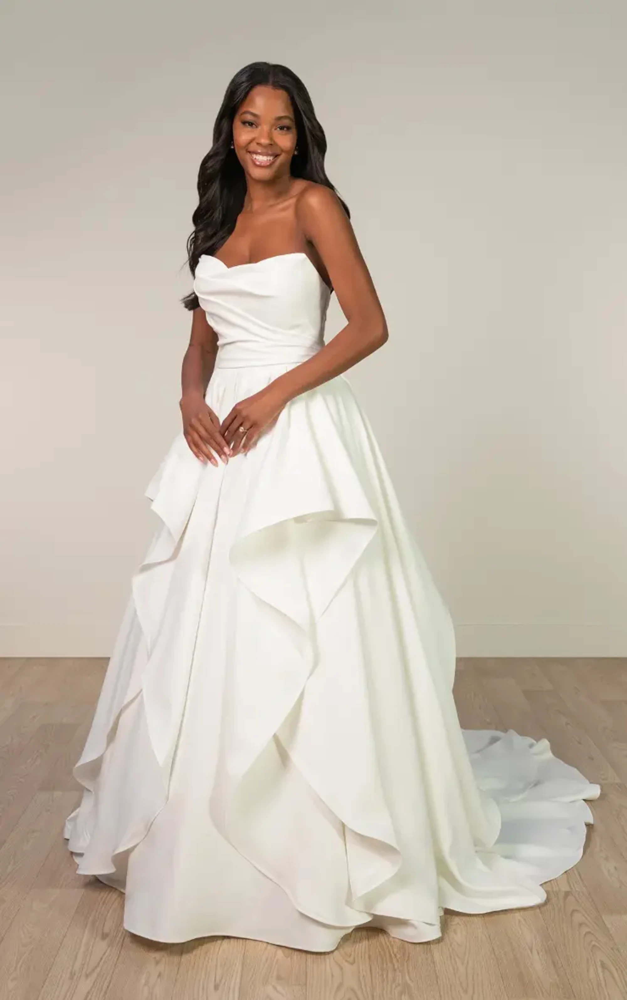 a line ruffle wedding dress Mellower Sheath Wedding Dress with Tiered Ruffles & Criss-Cross Back –  Brydealo main image 0