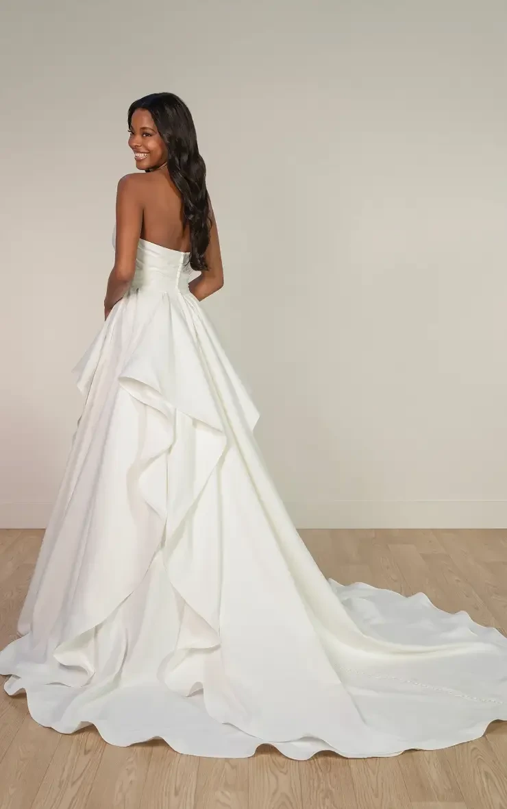Strapless Satin A-Line Wedding Dress with Ruffle Pick-Ups Strapless Satin A-Line Wedding Dress with Ruffle Pick-Ups