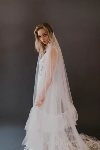 Amanda Judge - Untamed Petals Fiona Veil ~ No Pearls, Cathedral, Two Tier, 120" L #0 default Ivory thumbnail